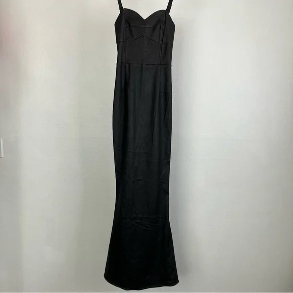 SOLD Collectif Black Glitter Maxi Prom Dress - Leather Look Mermaid Gown XS - Picture 5 of 16